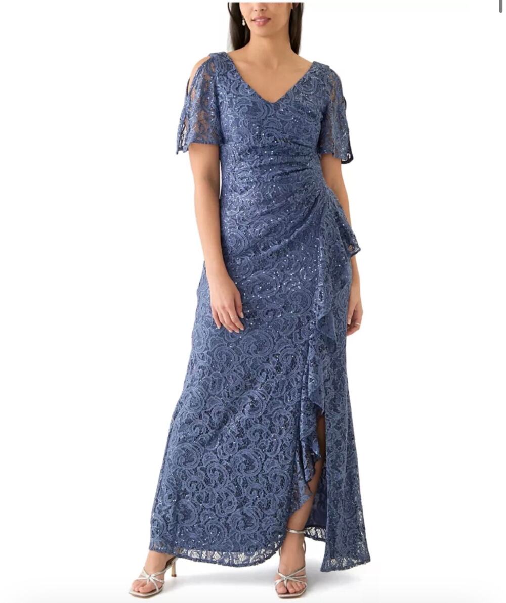 Alex evenings Women's V-Neck Ruffle Lace Gown Sz 20 W $239